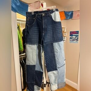 Custom upcycled patchwork denim jeans 34x34 TUFF tag one-of-one